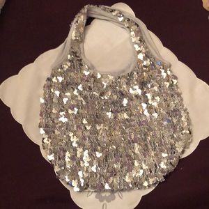 Sequined Hobo Style Bag in Silver